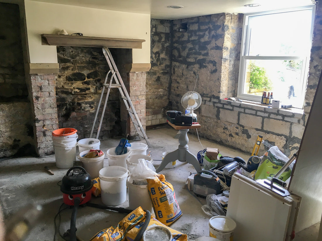 Nikki's studio mid renovation when it had been stripped back to the stone