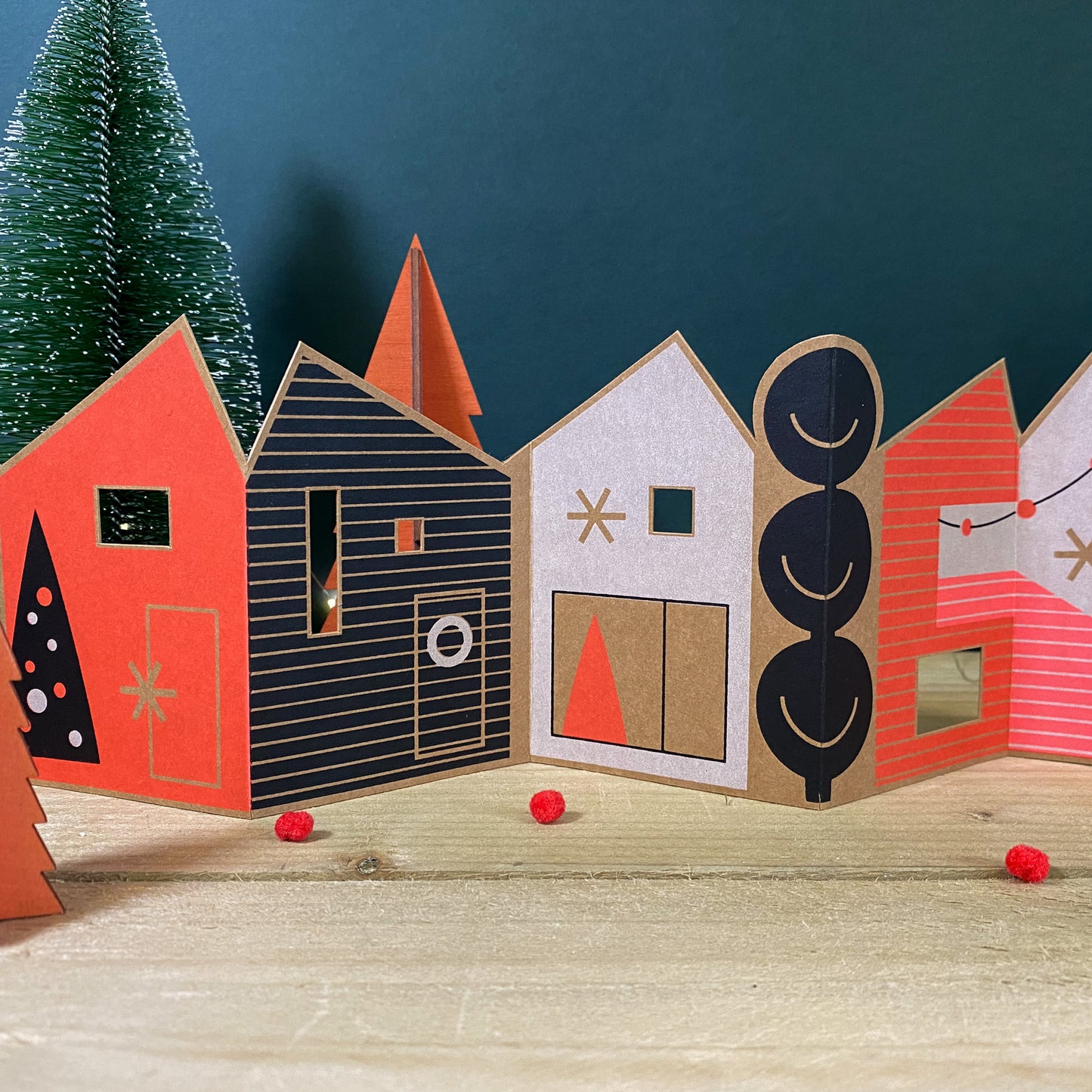Screen Printed Christmas House Decoration - Kraft Red