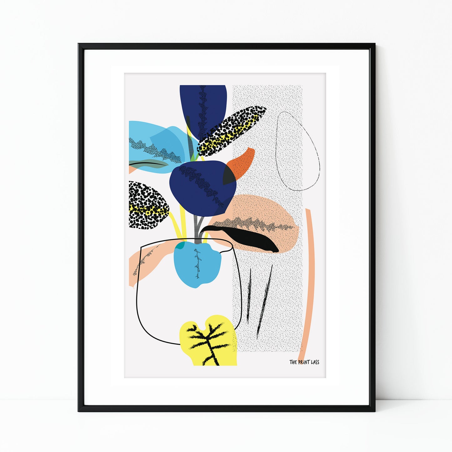 Prayer Plant Art Print, A4, A5, shown in black frame (not included) on white background