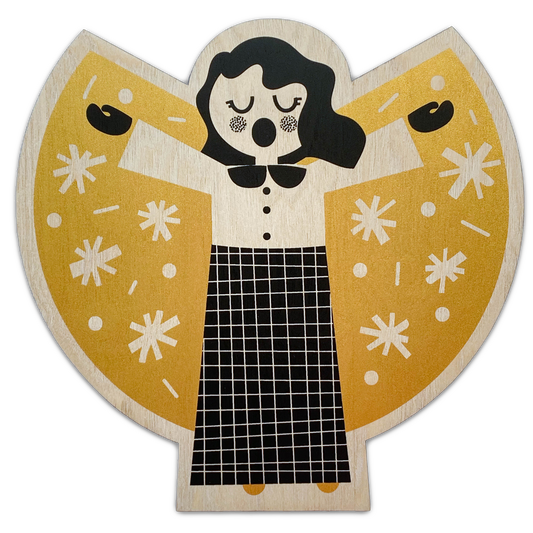 Screen Printed Angel by The Print Lass - Gold Angel shown on a white background