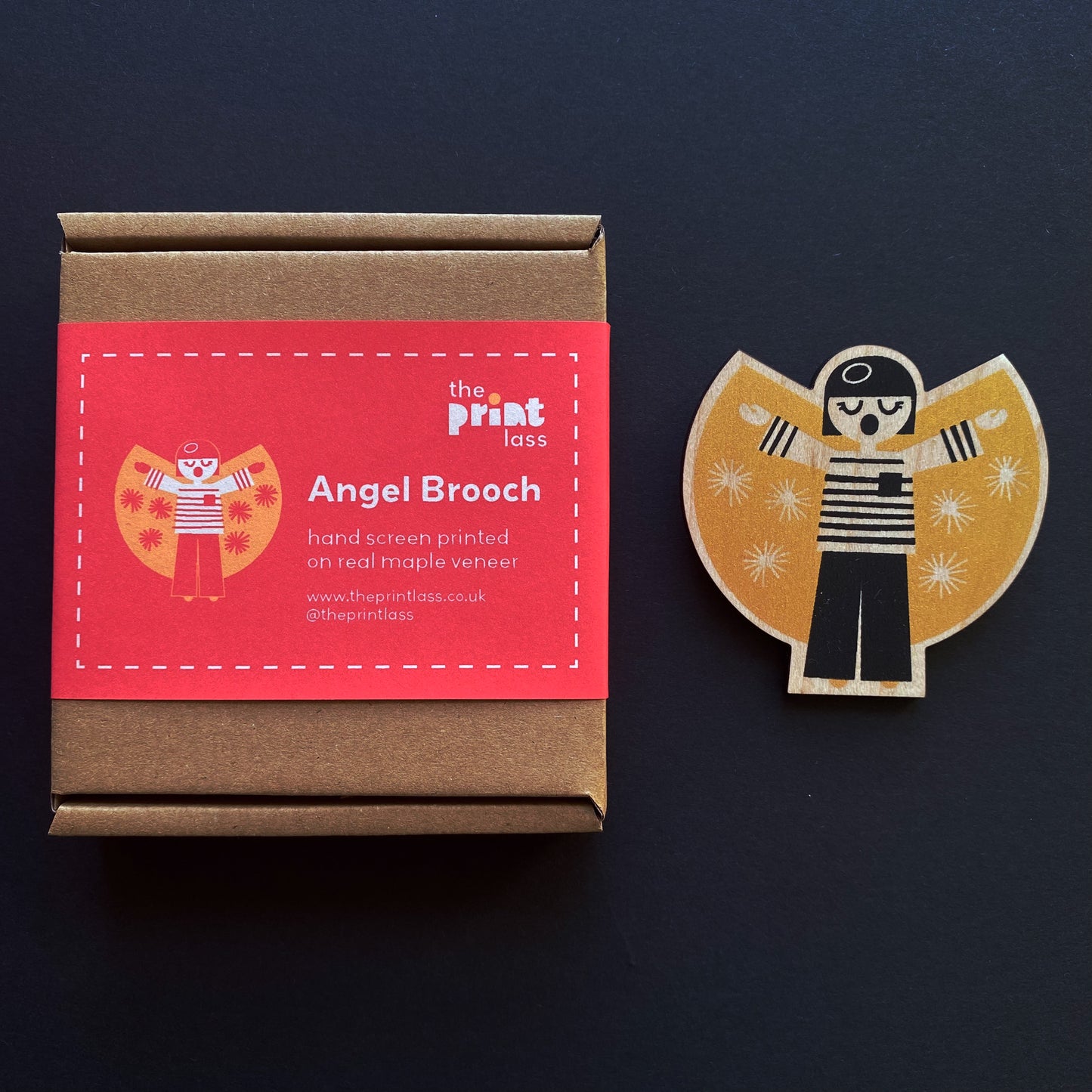 Nina - Screen Printed Christmas Angel Brooch