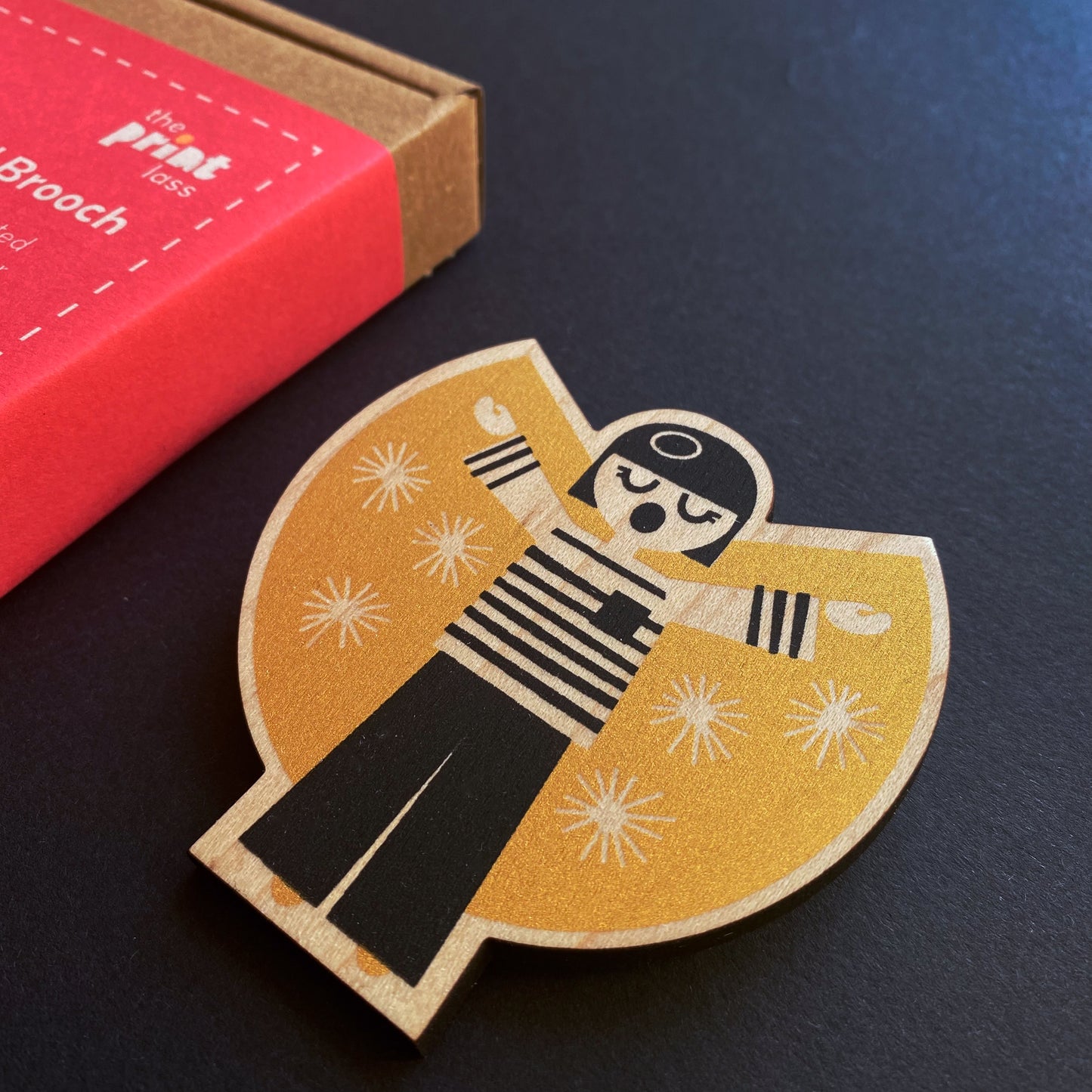 Nina - Screen Printed Christmas Angel Brooch