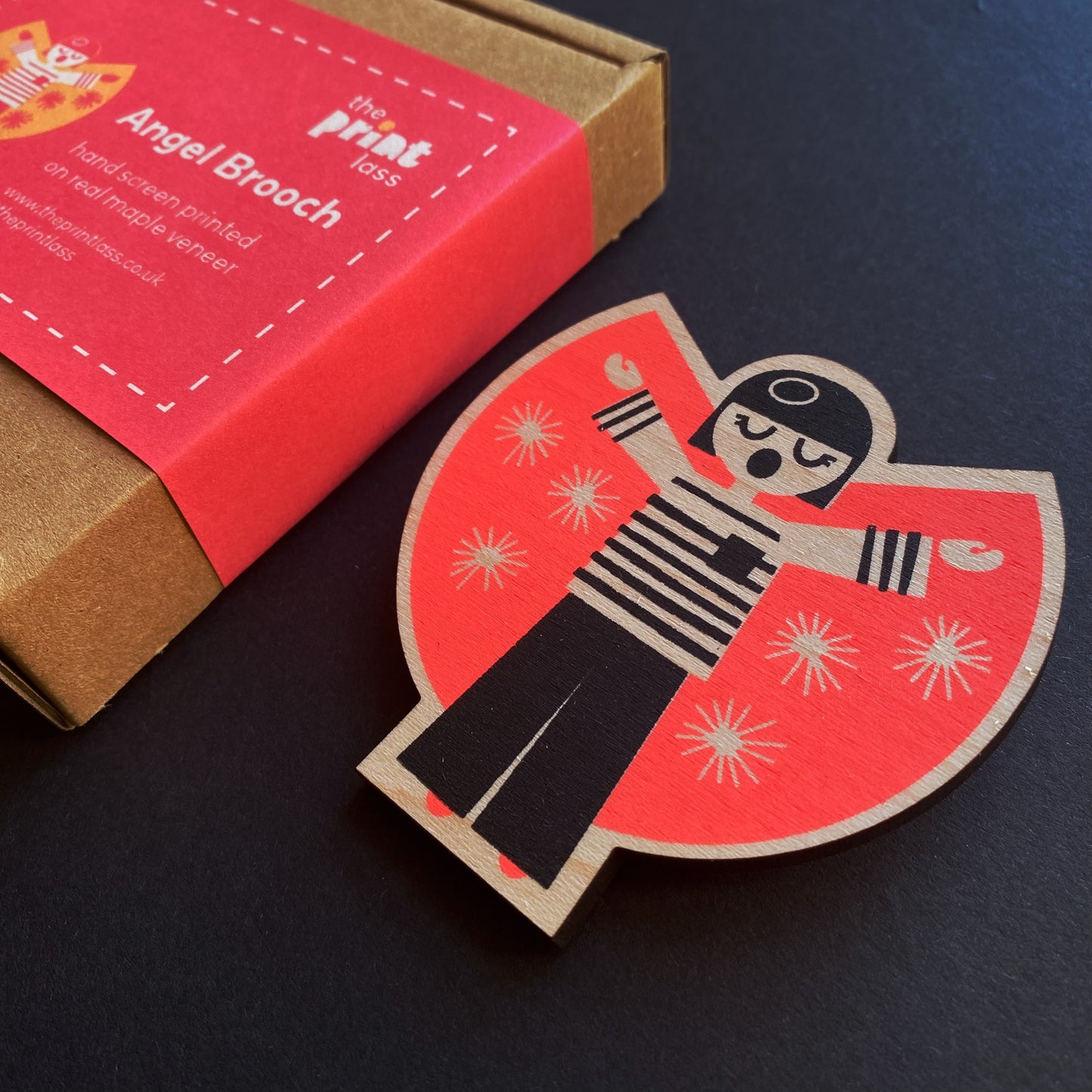 Nina - Screen Printed Christmas Angel Brooch