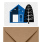 Set of 6 Recycled Christmas Cards - Houses & Wreath design