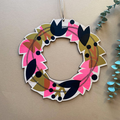 Wooden Screen Printed Gold-Neon Wreath