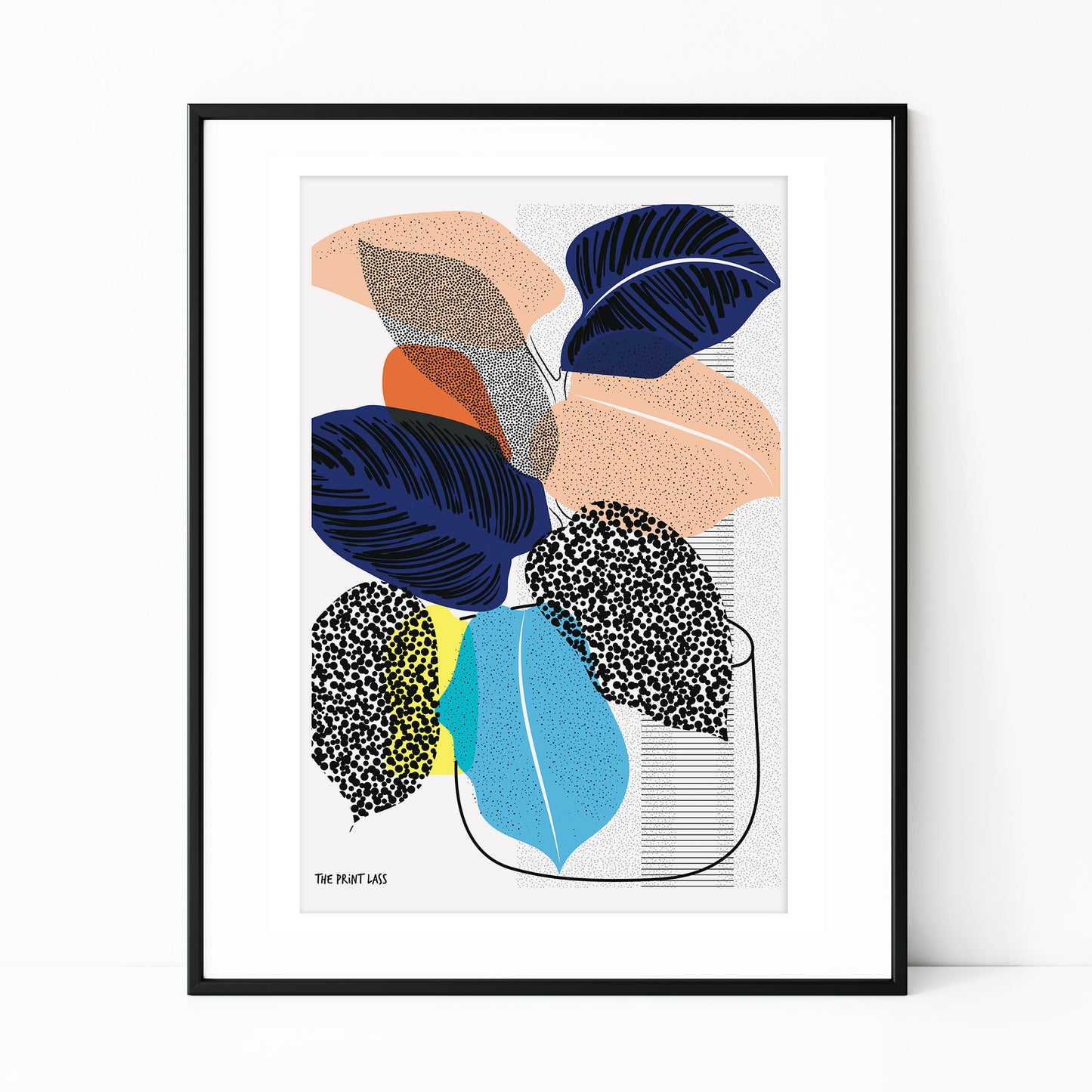 Calathea Plant A4 A5 Art Print by The Print Lass, shown in black frame (not included) on white background