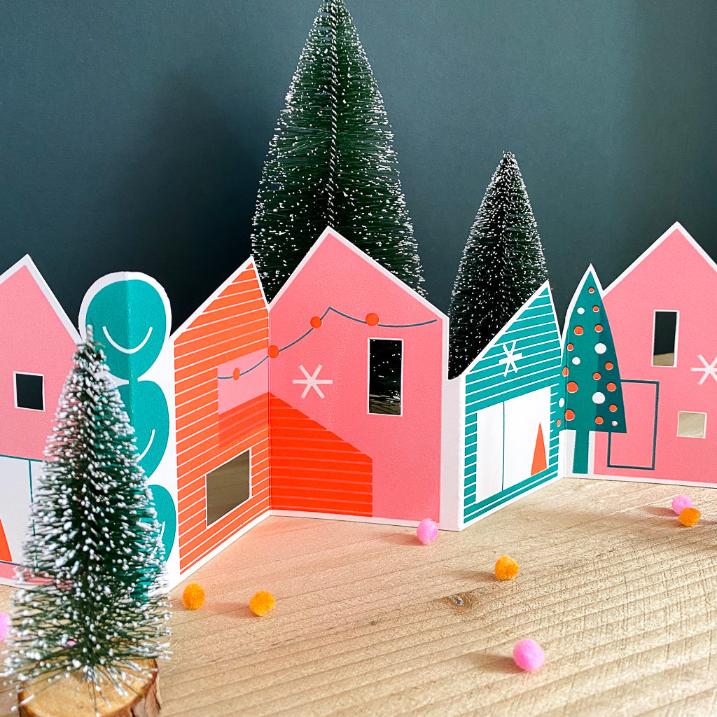 Screen Printed Christmas House Decoration - Coral