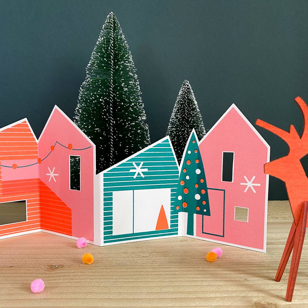 Screen Printed Christmas House Decoration - Coral