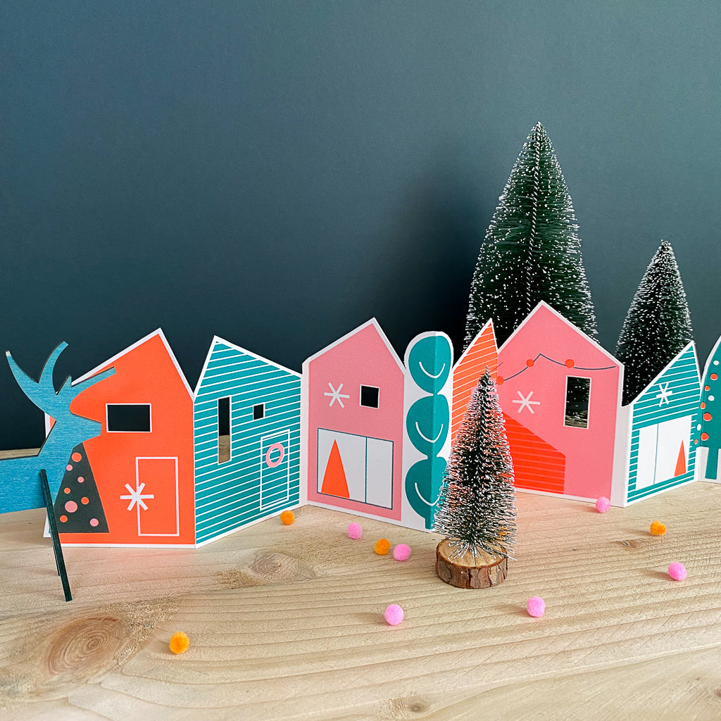 Screen Printed Christmas House Decoration - Coral