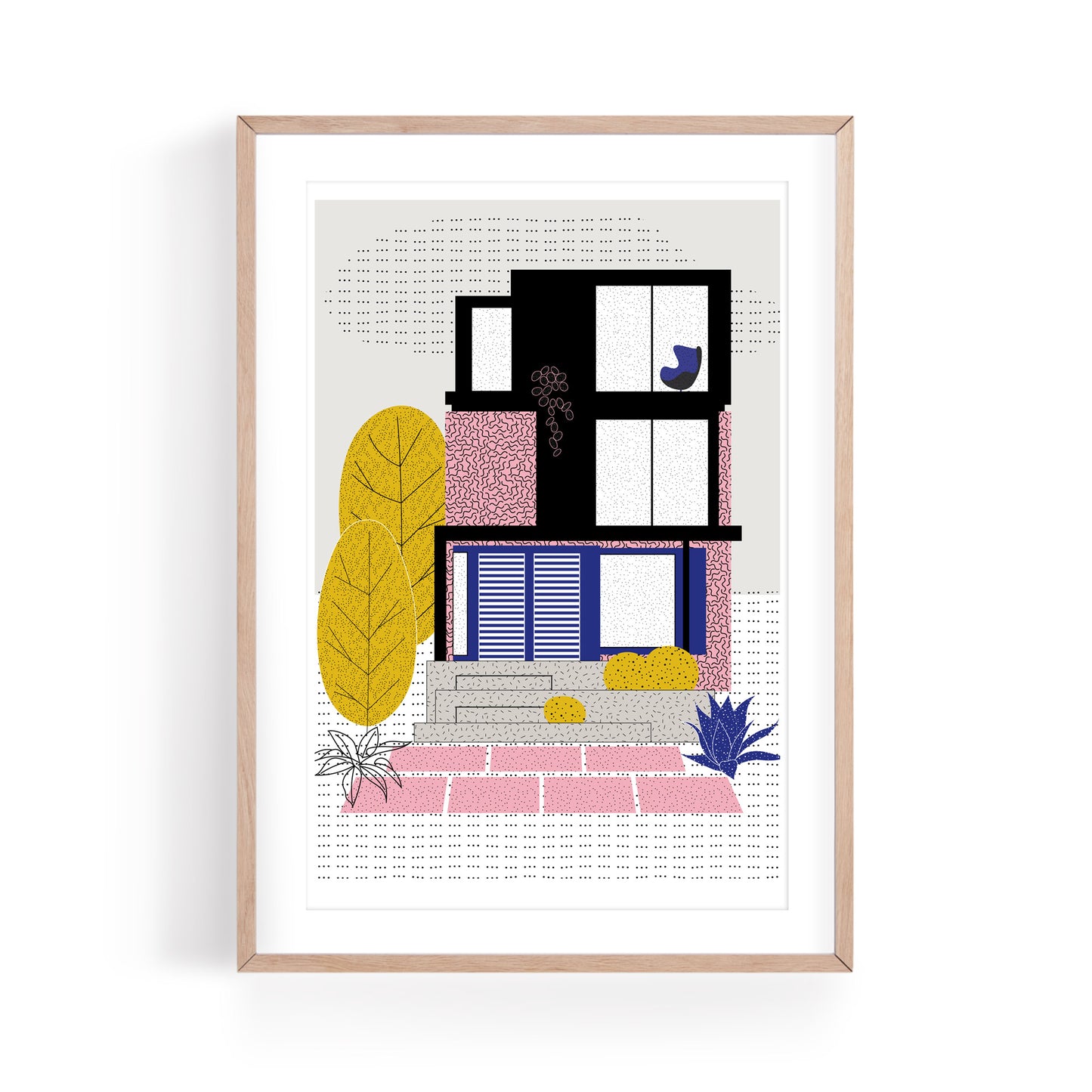 Pink Mid Century Townhouse A4 Art Print