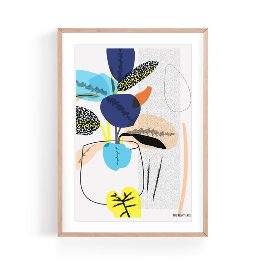 Prayer Plant Art Print, A4, A5, shown in light wood frame (not included) on white background